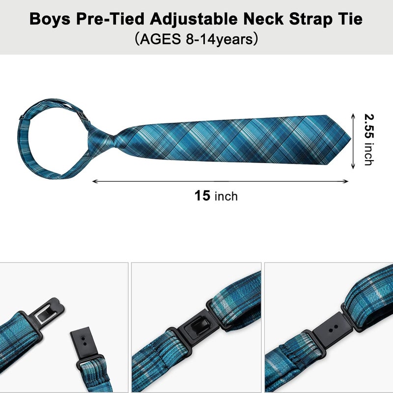 DiBanGu Boys Pre-tied Neckties and Pocket Square Set Adjustable Strap Tie for Kids Wedding Party Graduation School Uniforms - Image 3
